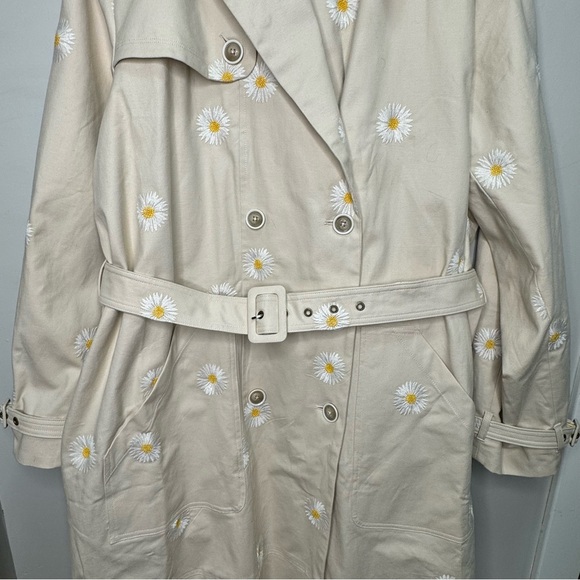Anthropologie Maeve Embroidered Daisy Trench Coat Size 22 Cotton Hemp - Picture 7 of 16